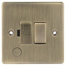 D-FS13DPN-ABM 13A Switched Fused Spur with Neon light Metal Insert Antique Brass
